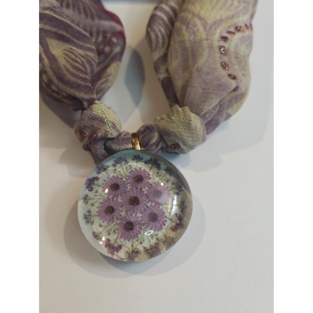 Purple Floral Cabochon Pendant Necklace